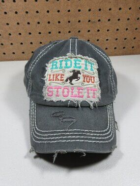 KB ETHOS womens gray distressed Ride It Equestrian Cowgirl strapback hat